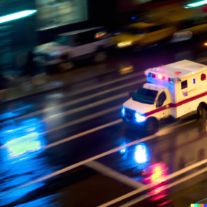 Ambulance speeding down a street after a catastrophic injury occured
